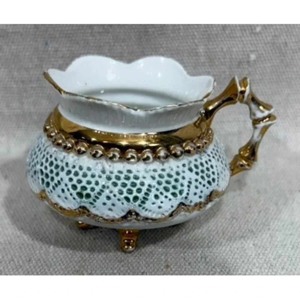Antique German Bohemian Reticulated Porcelain Cup Gold Gilt Pierced 1890-1920